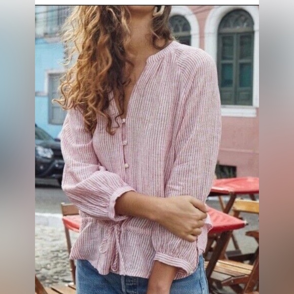 Perfect Rails marti red striped linen blend blouse small - Picture 3 of 8